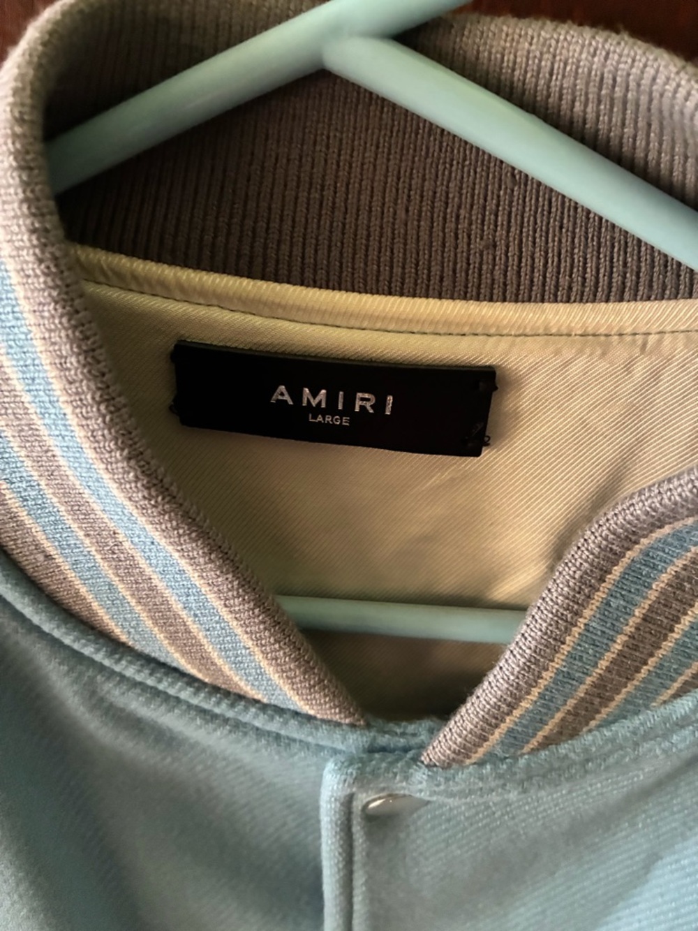 AMIRI Pastel Blue and Cream Varsity Jacket with Star Embroidery - Picture 7 of 7